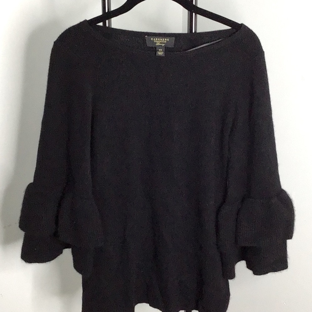 Black Cashmere Ruffle Sleeve Sweater